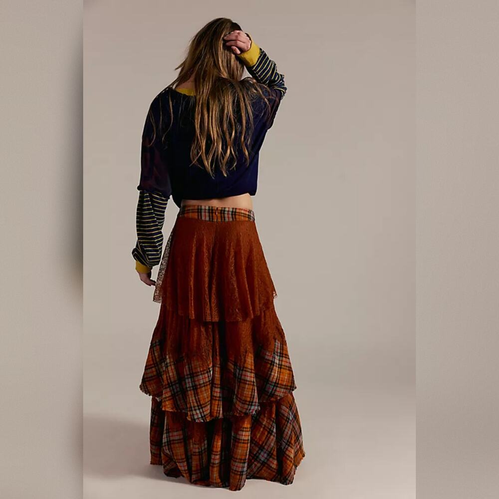 Free People County Fair Lace Maxi Skirt - Brown Combo - Size 6 - Picture 3 of 11